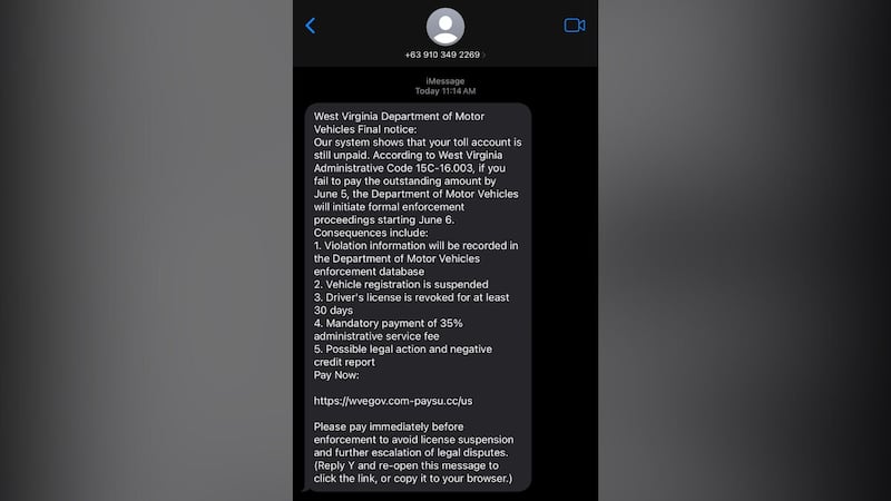A West Virginia DMV text scam is making its rounds.